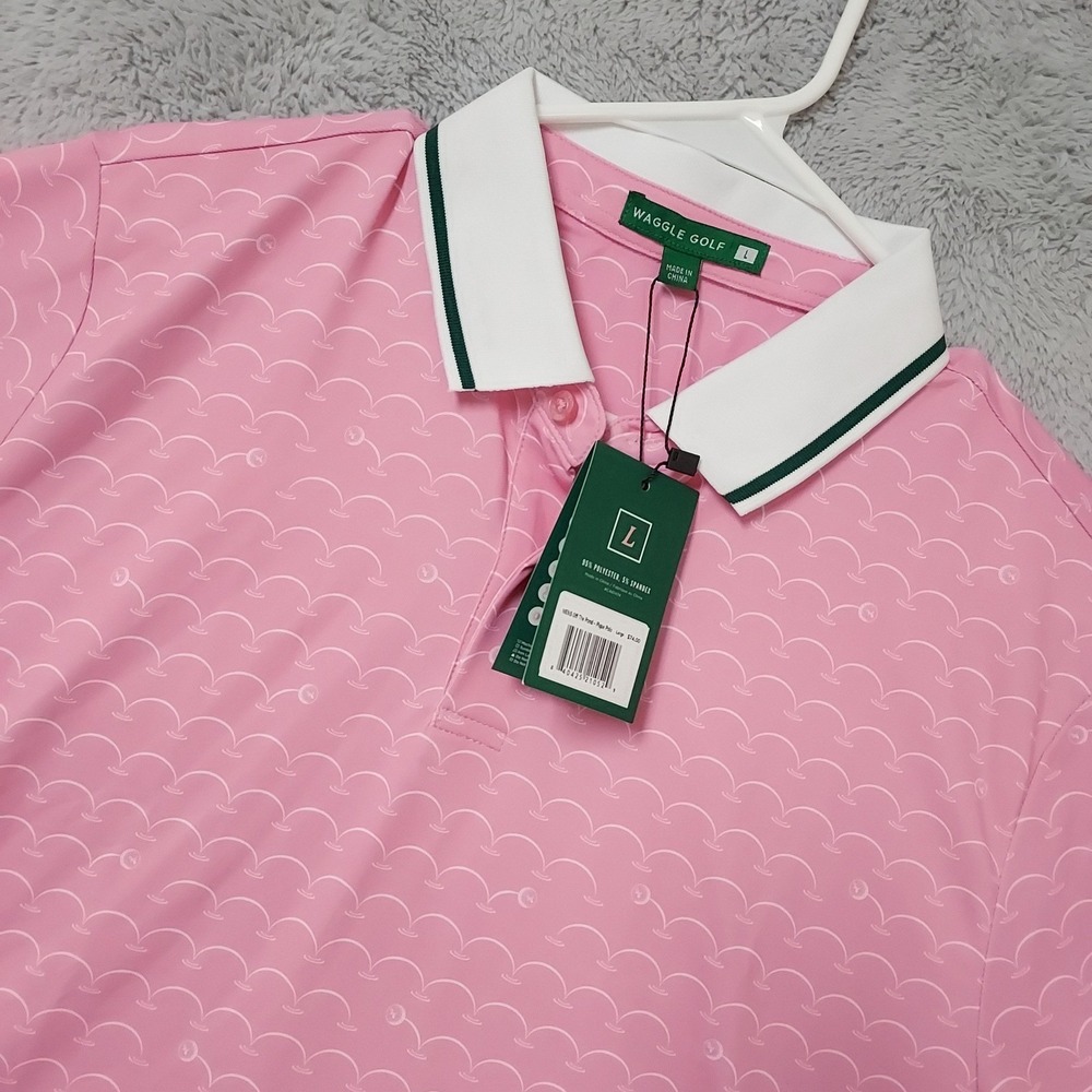 NEW Waggle Polo Shirt Mens Large Off The Pond Pique Pink Performance Geometric